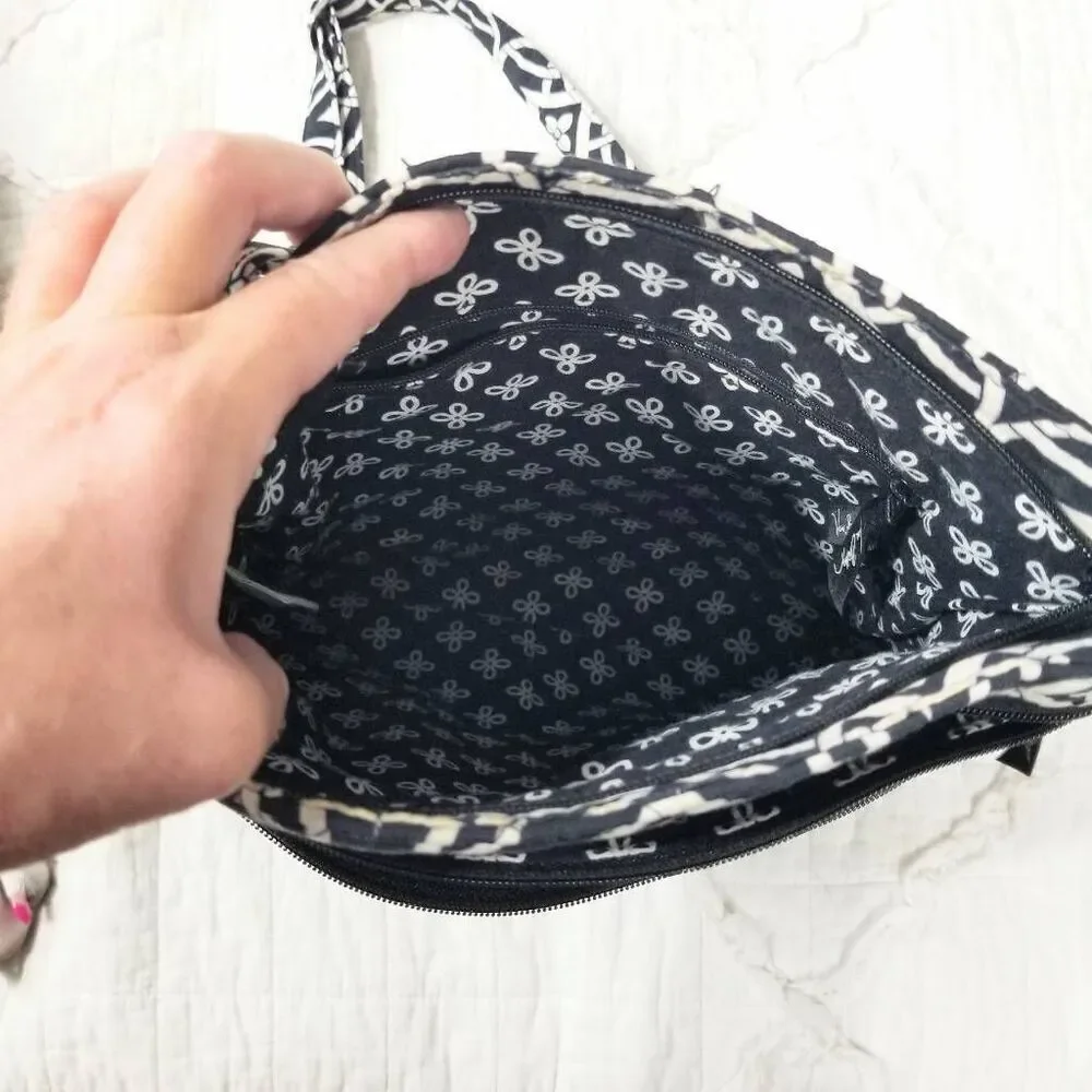 Vera Bradley Black & White Cotton Quilted Adjustable Crossbody or Shoulder Bag